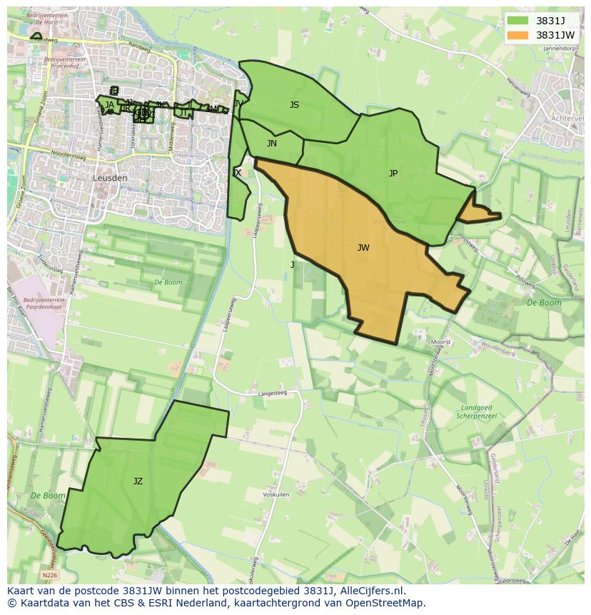 Afbeelding van het postcodegebied 3831 JW op de kaart.