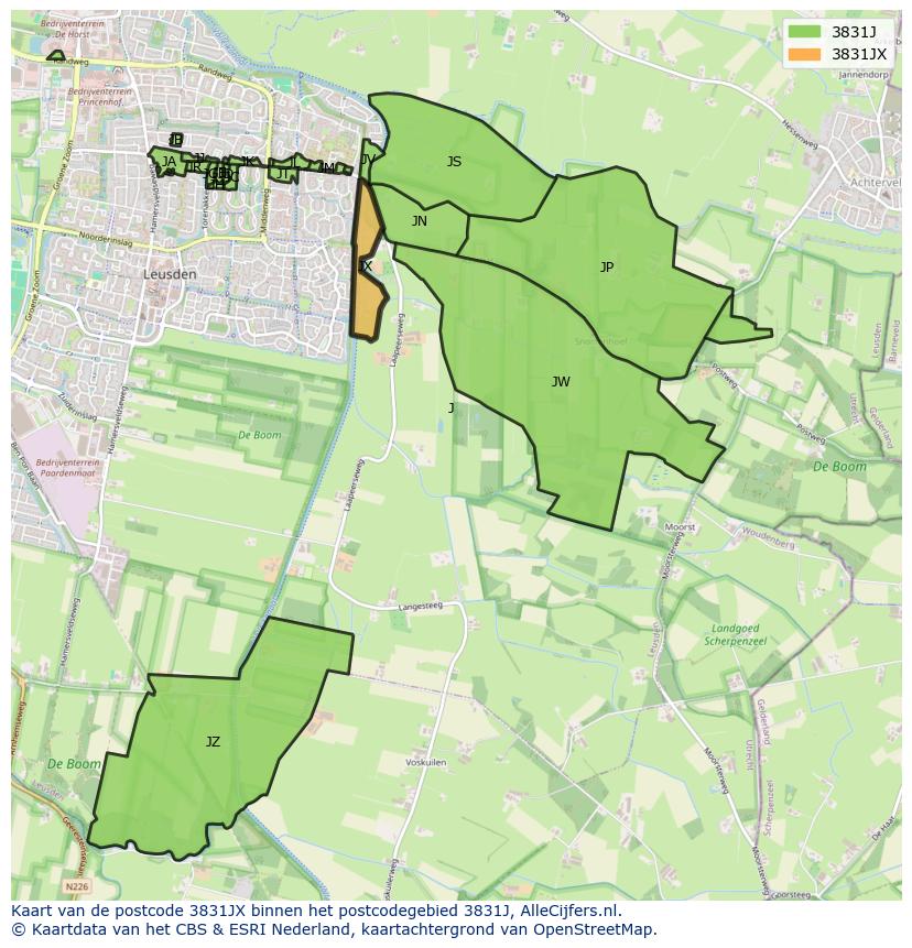 Afbeelding van het postcodegebied 3831 JX op de kaart.