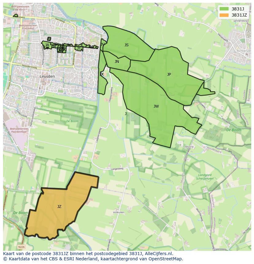 Afbeelding van het postcodegebied 3831 JZ op de kaart.