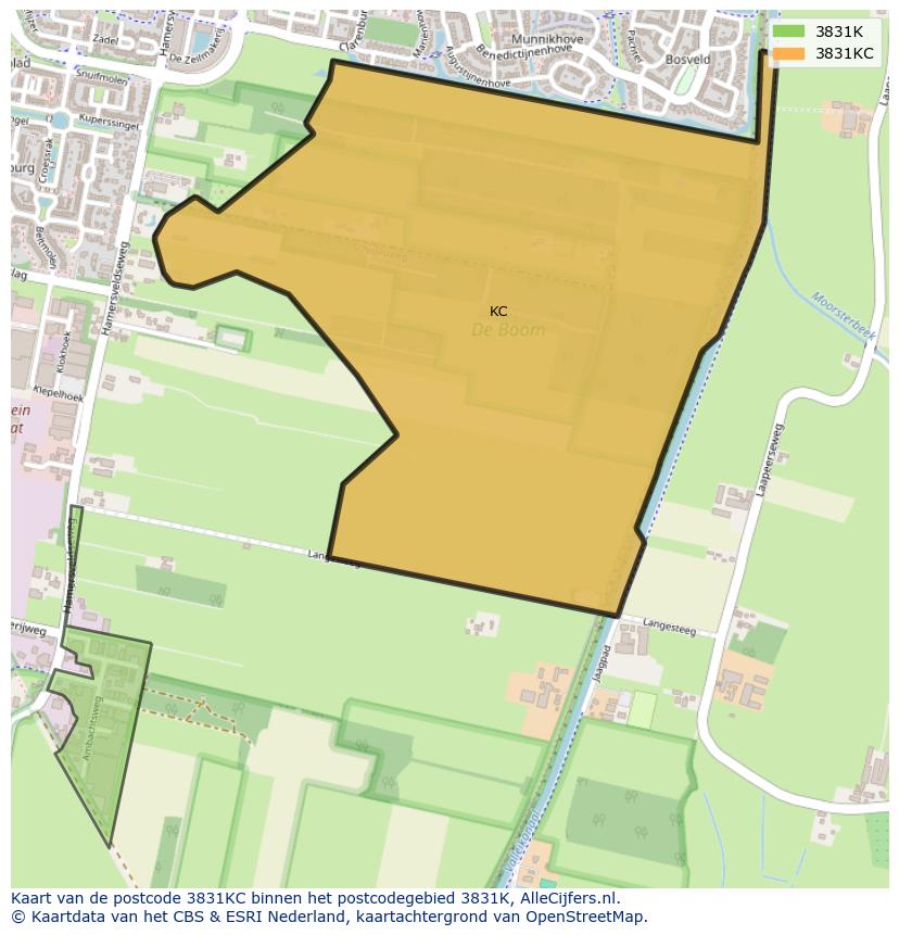 Afbeelding van het postcodegebied 3831 KC op de kaart.