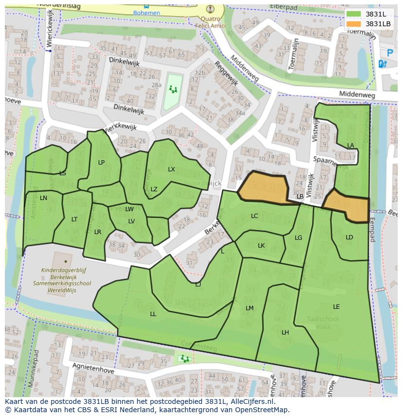 Afbeelding van het postcodegebied 3831 LB op de kaart.