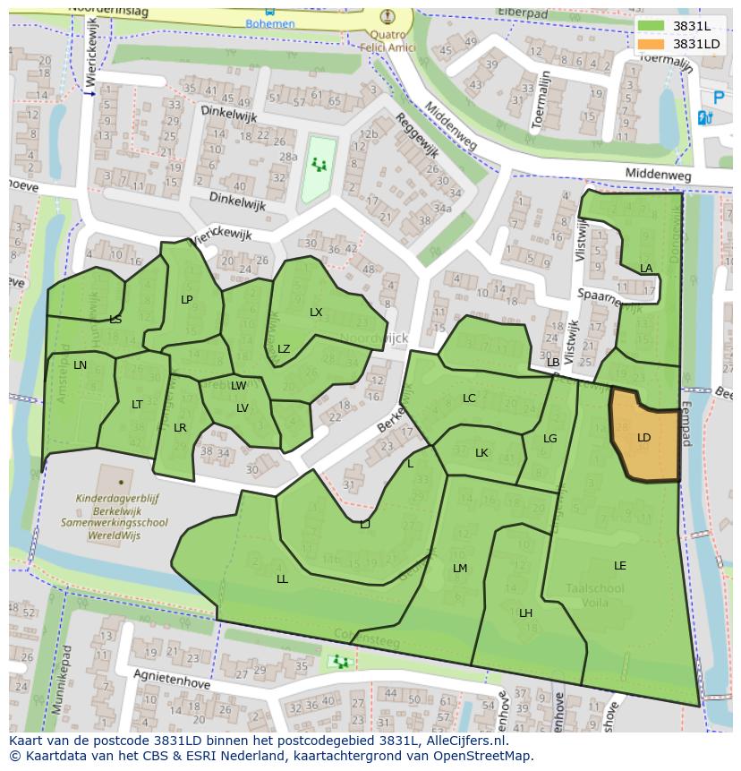 Afbeelding van het postcodegebied 3831 LD op de kaart.