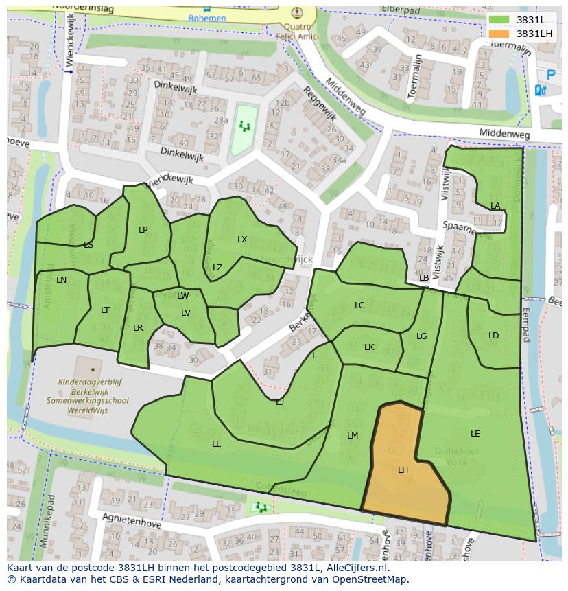 Afbeelding van het postcodegebied 3831 LH op de kaart.