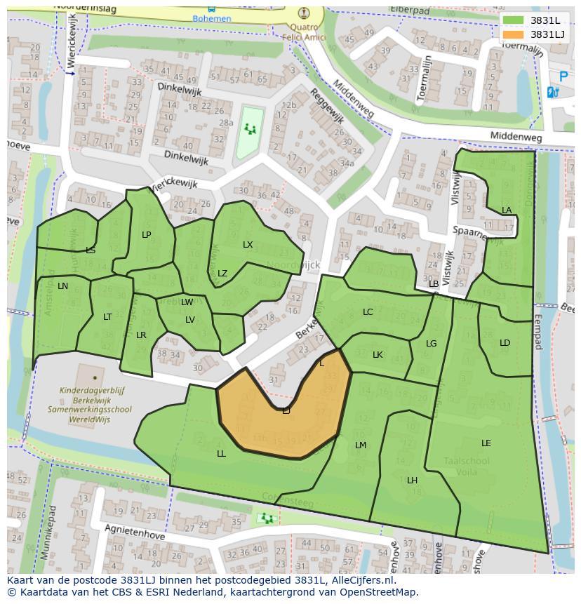 Afbeelding van het postcodegebied 3831 LJ op de kaart.