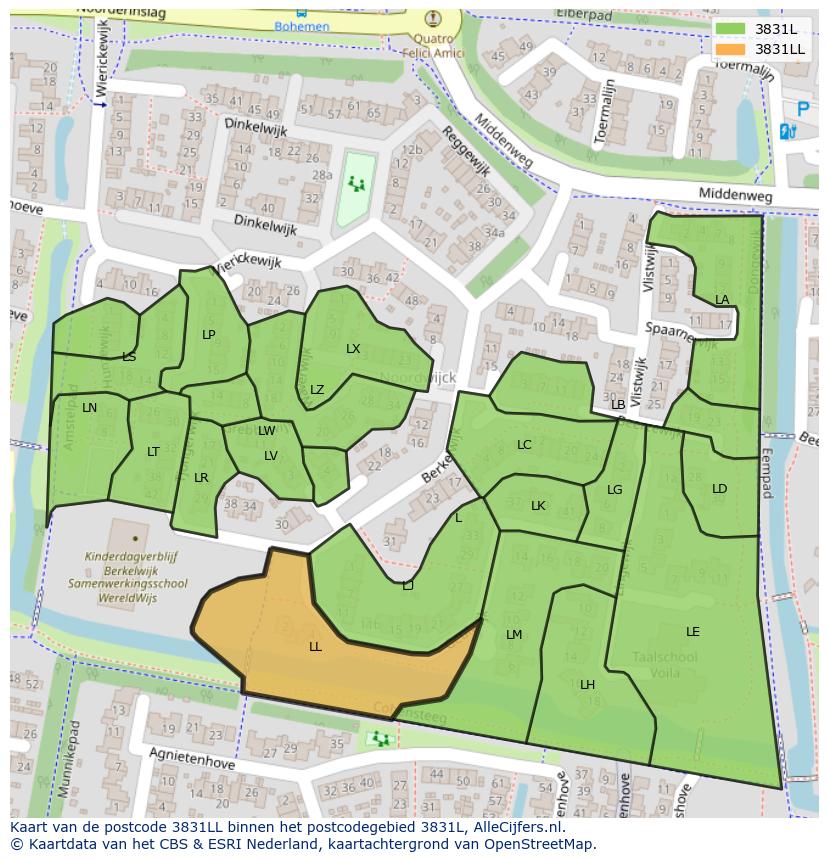 Afbeelding van het postcodegebied 3831 LL op de kaart.