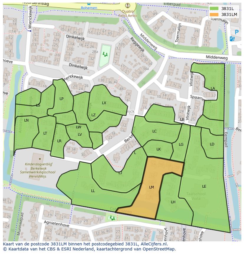 Afbeelding van het postcodegebied 3831 LM op de kaart.