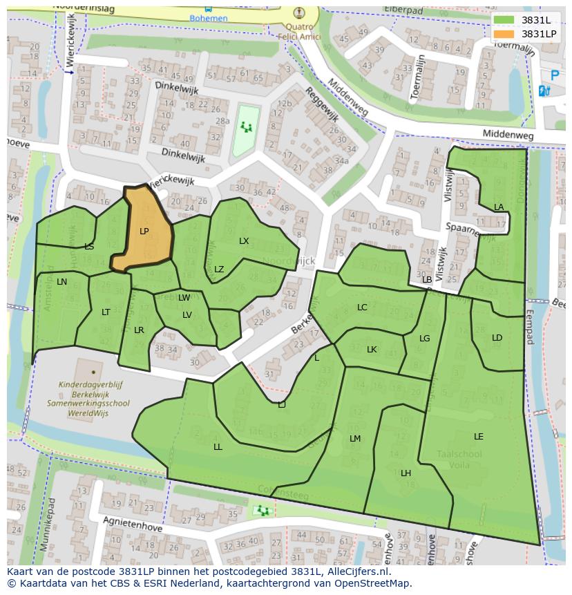 Afbeelding van het postcodegebied 3831 LP op de kaart.