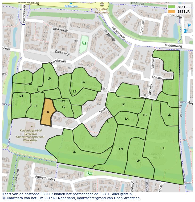Afbeelding van het postcodegebied 3831 LR op de kaart.