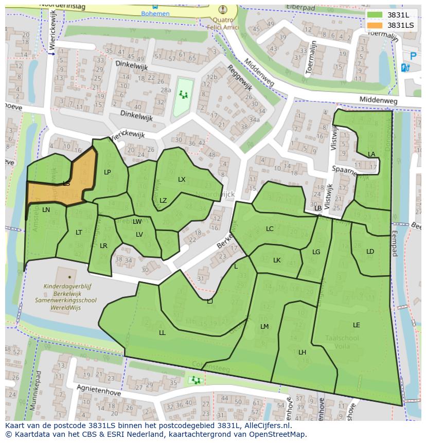 Afbeelding van het postcodegebied 3831 LS op de kaart.