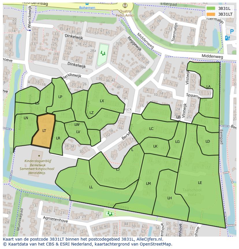 Afbeelding van het postcodegebied 3831 LT op de kaart.