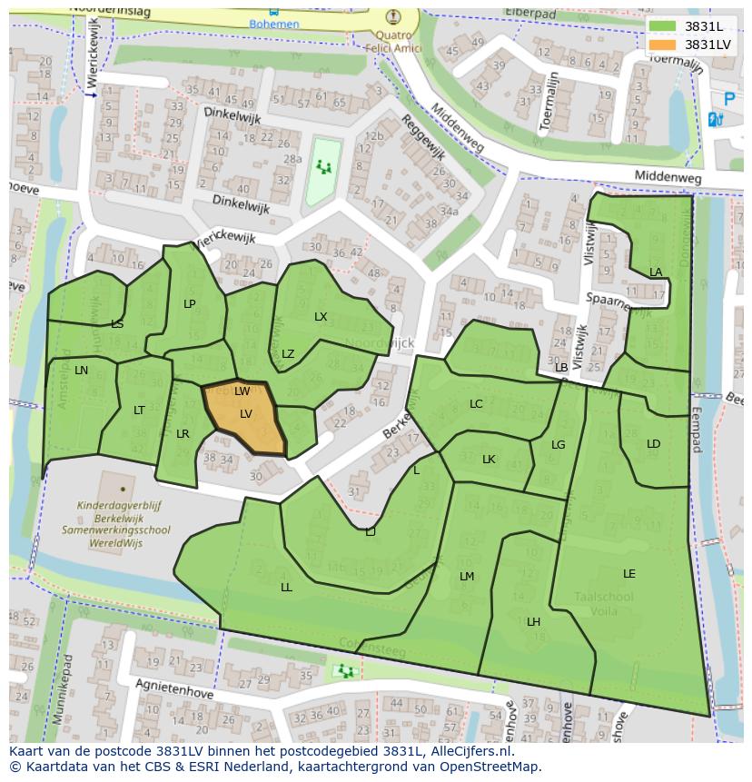Afbeelding van het postcodegebied 3831 LV op de kaart.