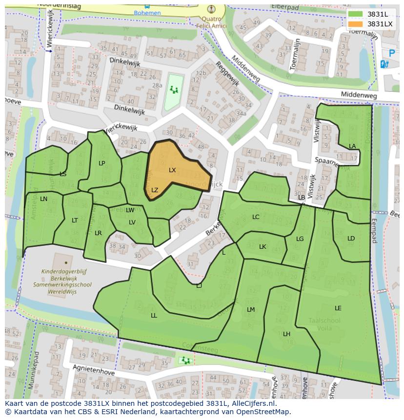 Afbeelding van het postcodegebied 3831 LX op de kaart.
