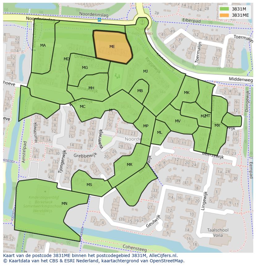 Afbeelding van het postcodegebied 3831 ME op de kaart.