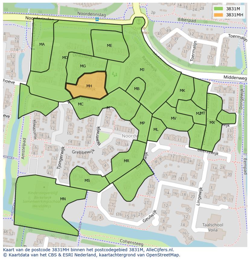 Afbeelding van het postcodegebied 3831 MH op de kaart.