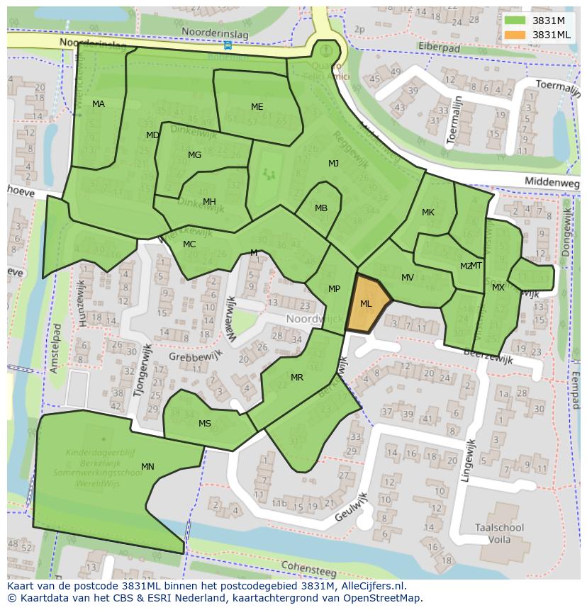 Afbeelding van het postcodegebied 3831 ML op de kaart.