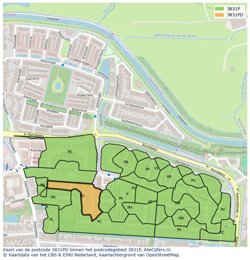 Afbeelding van het postcodegebied 3831 PD op de kaart.