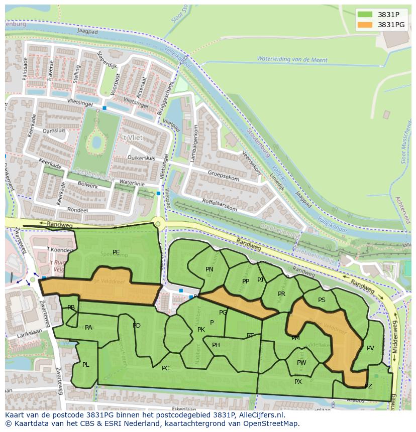 Afbeelding van het postcodegebied 3831 PG op de kaart.