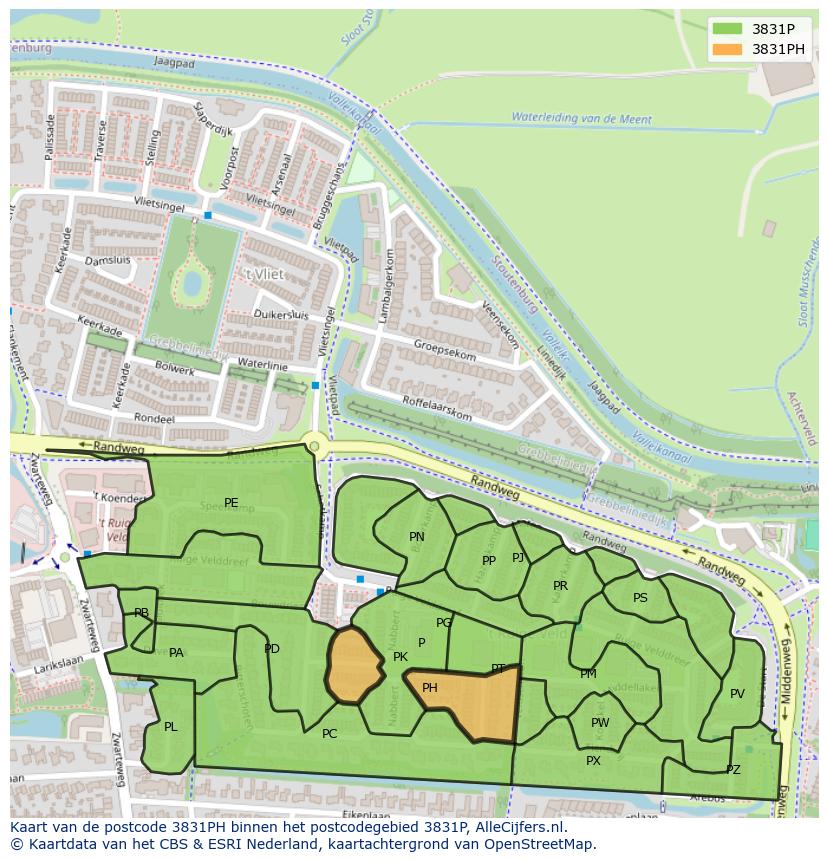 Afbeelding van het postcodegebied 3831 PH op de kaart.