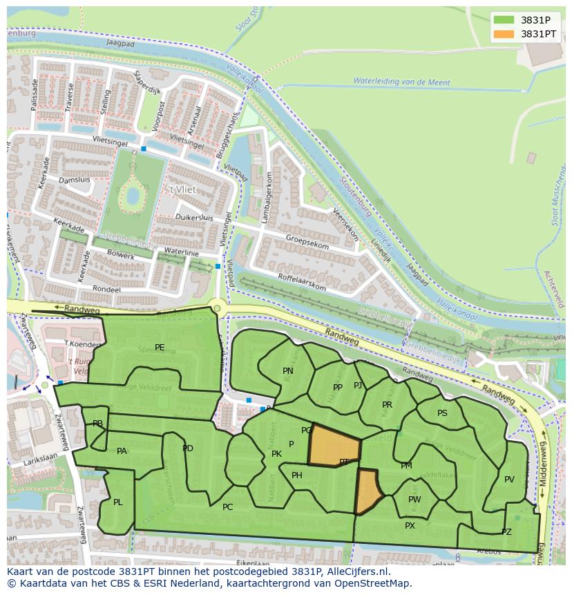 Afbeelding van het postcodegebied 3831 PT op de kaart.