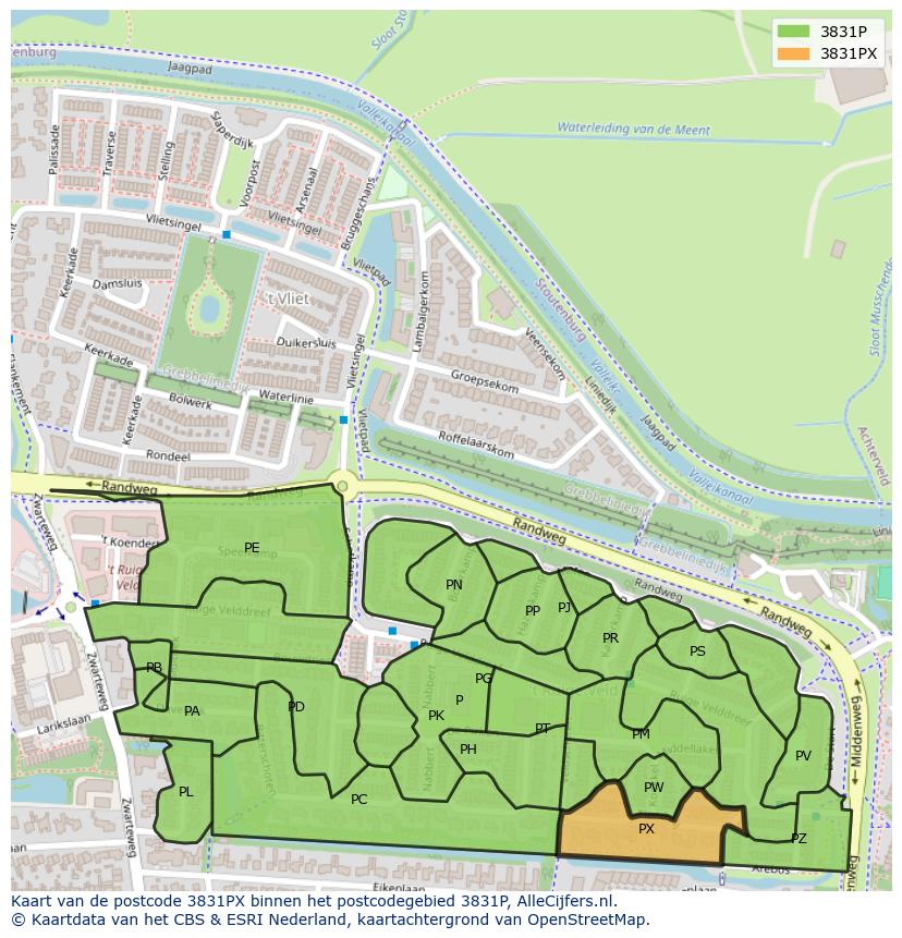 Afbeelding van het postcodegebied 3831 PX op de kaart.
