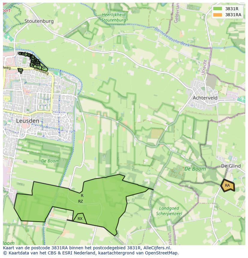 Afbeelding van het postcodegebied 3831 RA op de kaart.