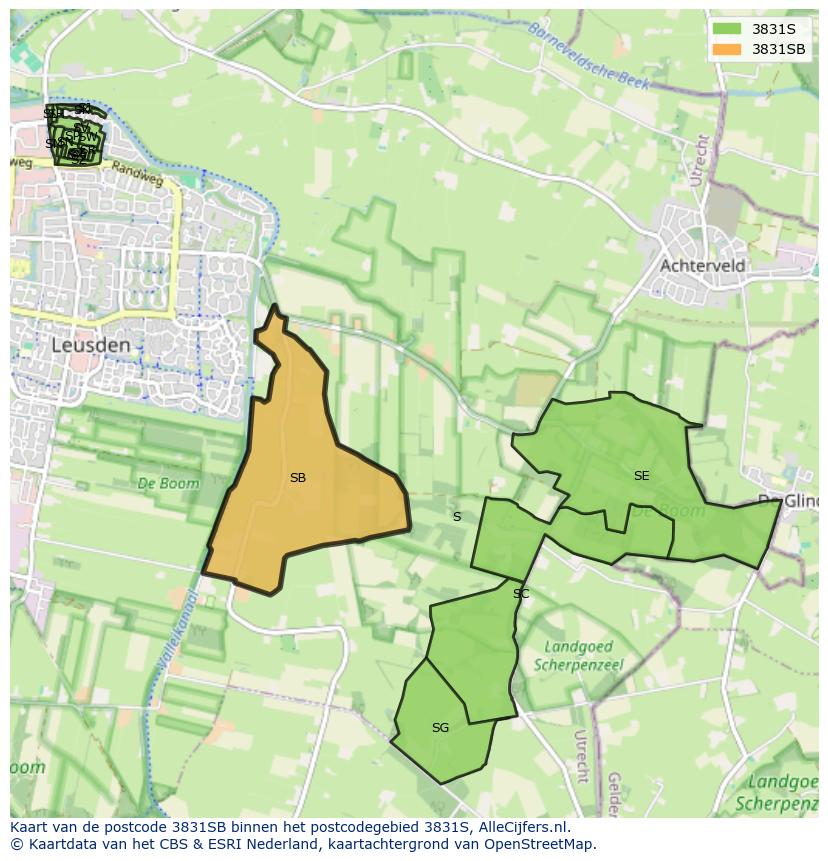 Afbeelding van het postcodegebied 3831 SB op de kaart.