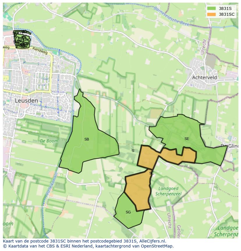 Afbeelding van het postcodegebied 3831 SC op de kaart.