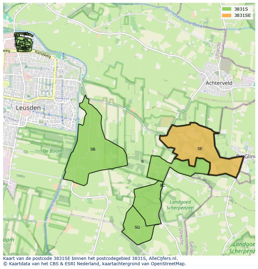 Afbeelding van het postcodegebied 3831 SE op de kaart.