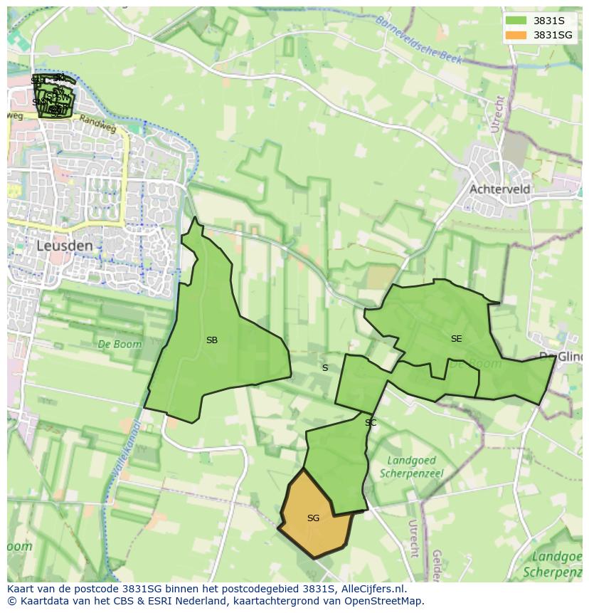 Afbeelding van het postcodegebied 3831 SG op de kaart.