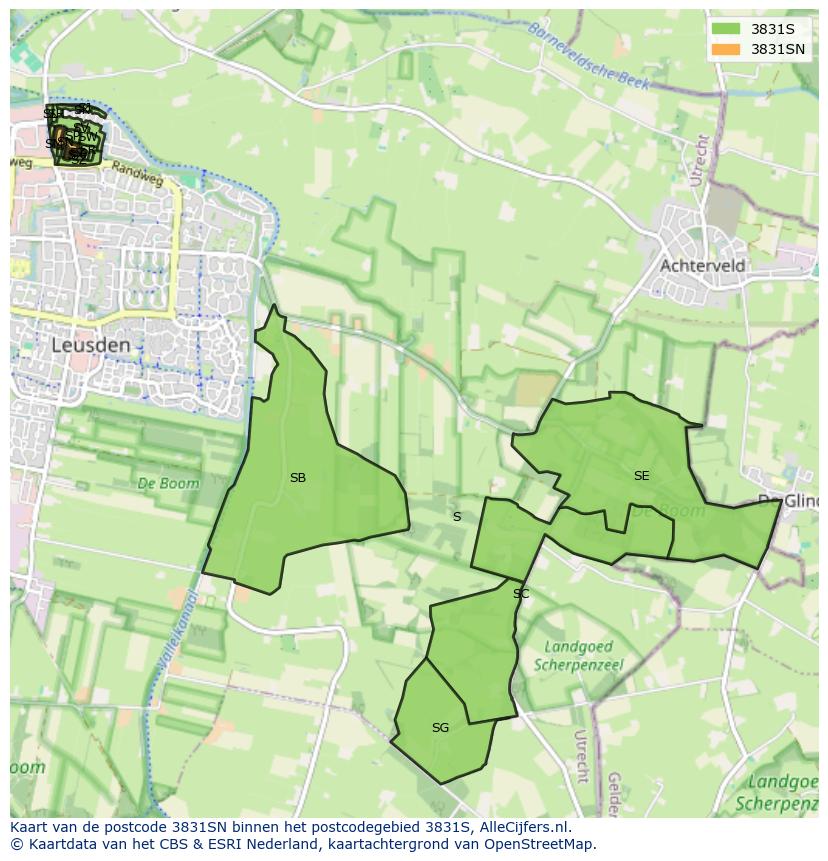 Afbeelding van het postcodegebied 3831 SN op de kaart.