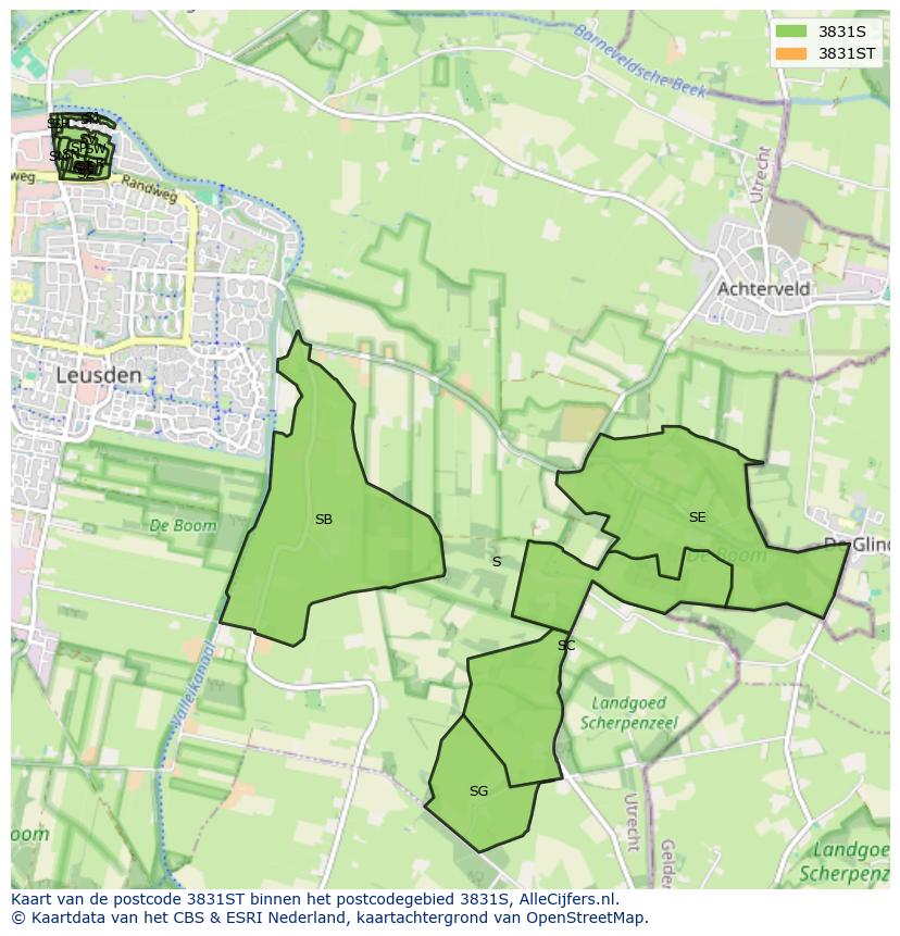 Afbeelding van het postcodegebied 3831 ST op de kaart.