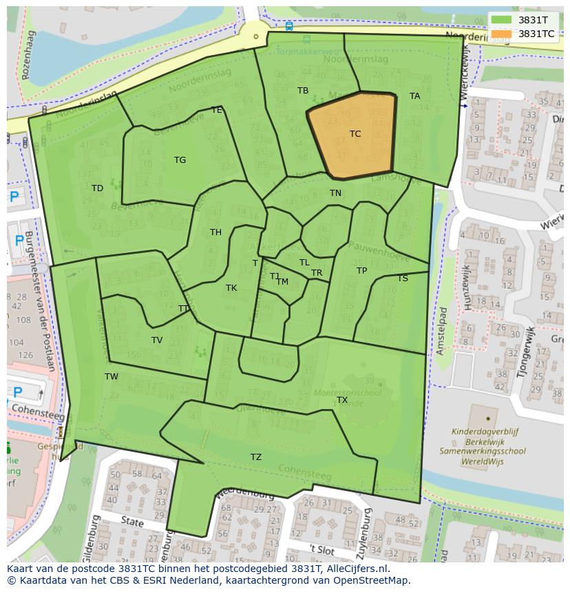 Afbeelding van het postcodegebied 3831 TC op de kaart.