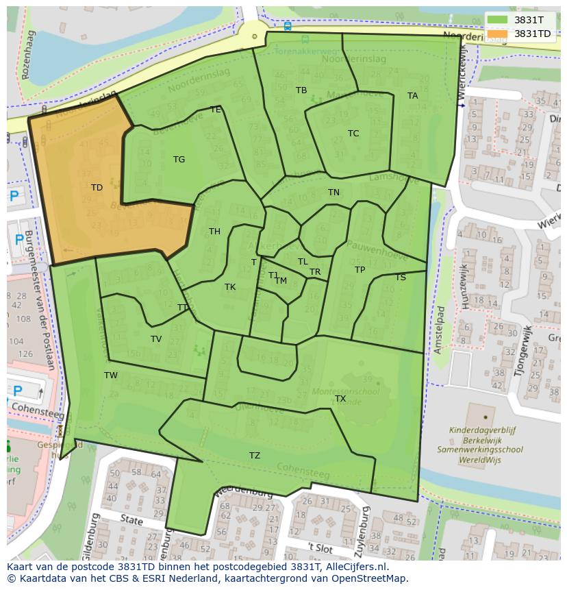 Afbeelding van het postcodegebied 3831 TD op de kaart.