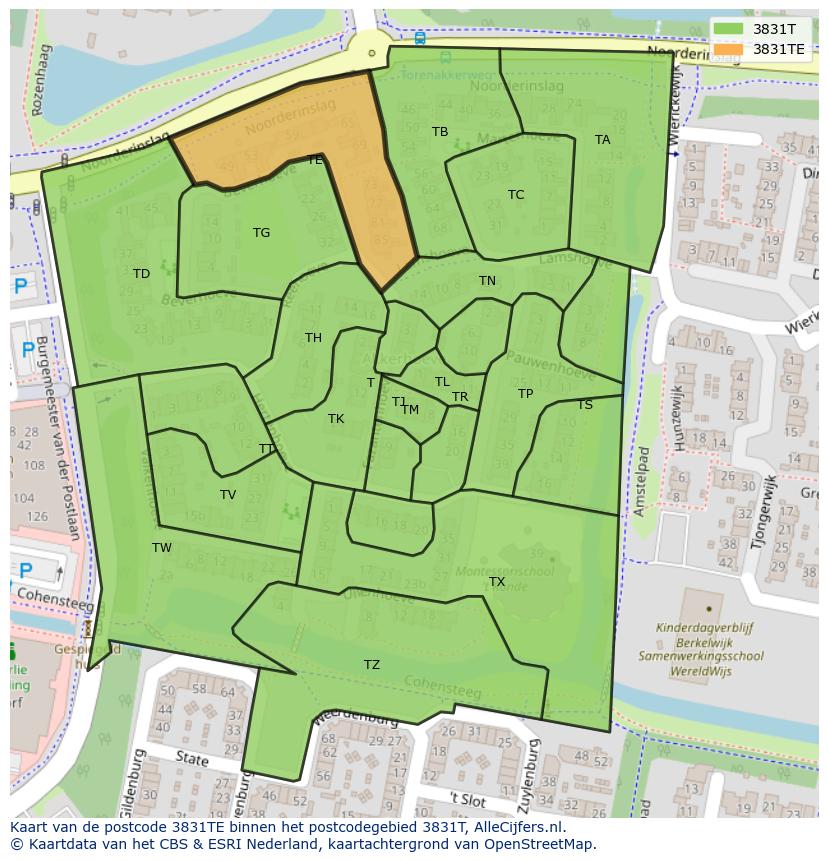 Afbeelding van het postcodegebied 3831 TE op de kaart.