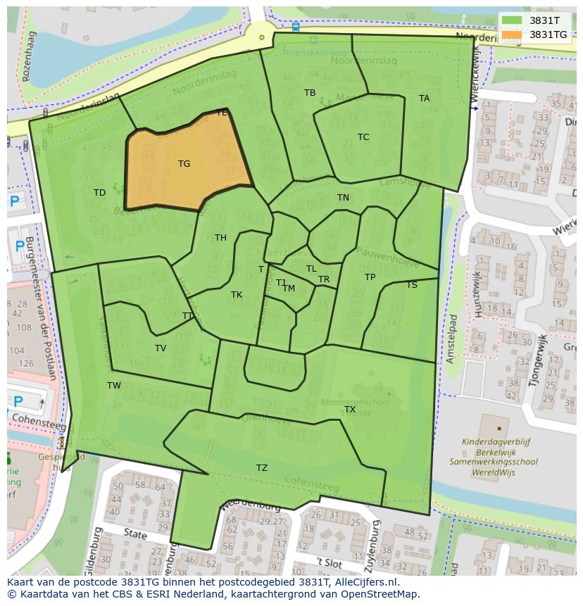Afbeelding van het postcodegebied 3831 TG op de kaart.