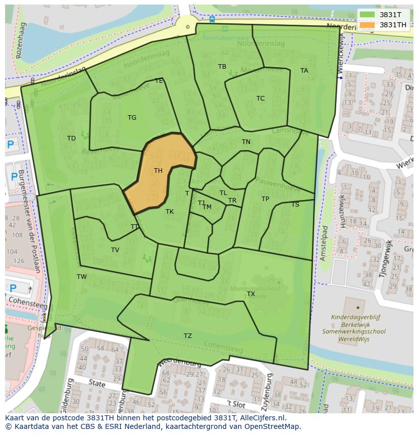 Afbeelding van het postcodegebied 3831 TH op de kaart.
