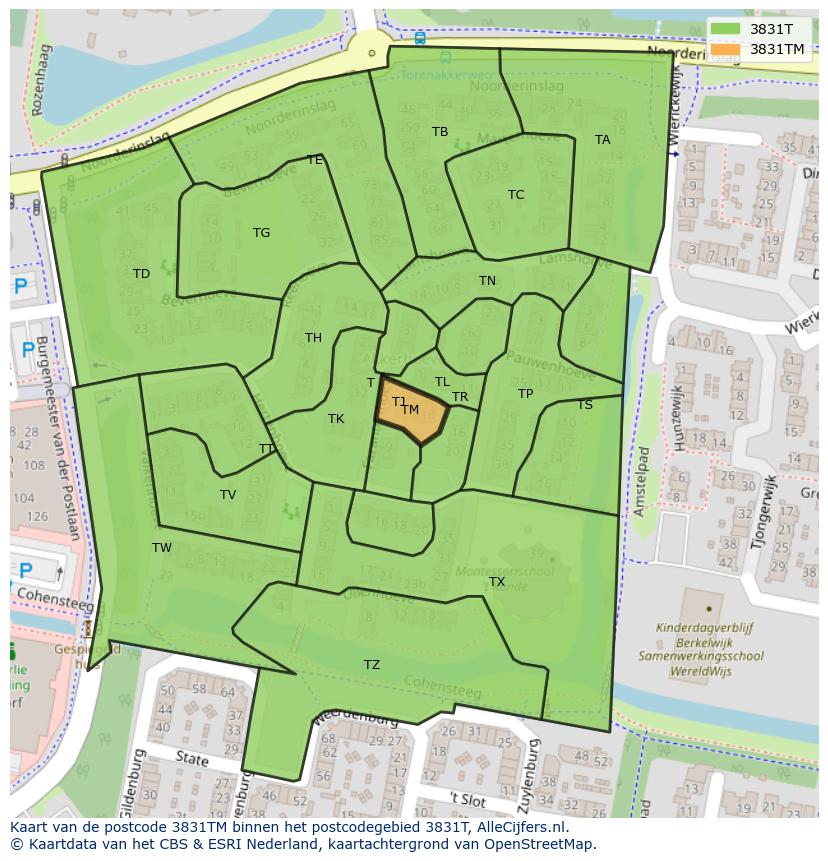 Afbeelding van het postcodegebied 3831 TM op de kaart.