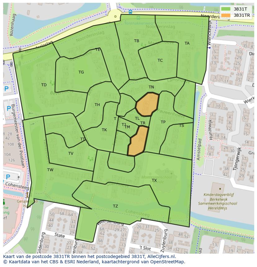 Afbeelding van het postcodegebied 3831 TR op de kaart.