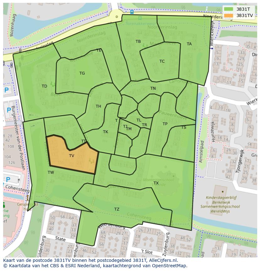 Afbeelding van het postcodegebied 3831 TV op de kaart.