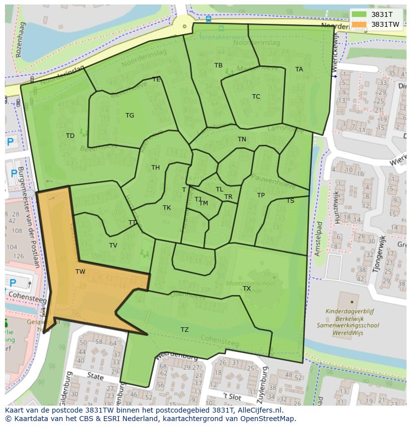 Afbeelding van het postcodegebied 3831 TW op de kaart.