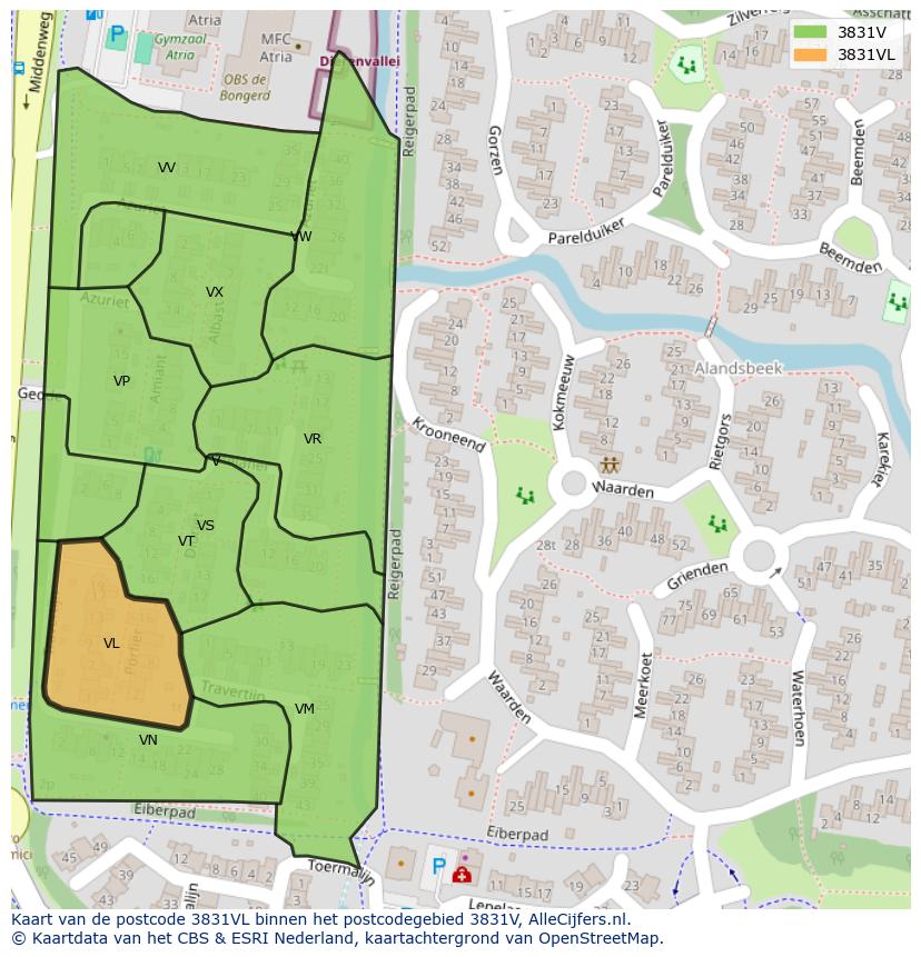 Afbeelding van het postcodegebied 3831 VL op de kaart.