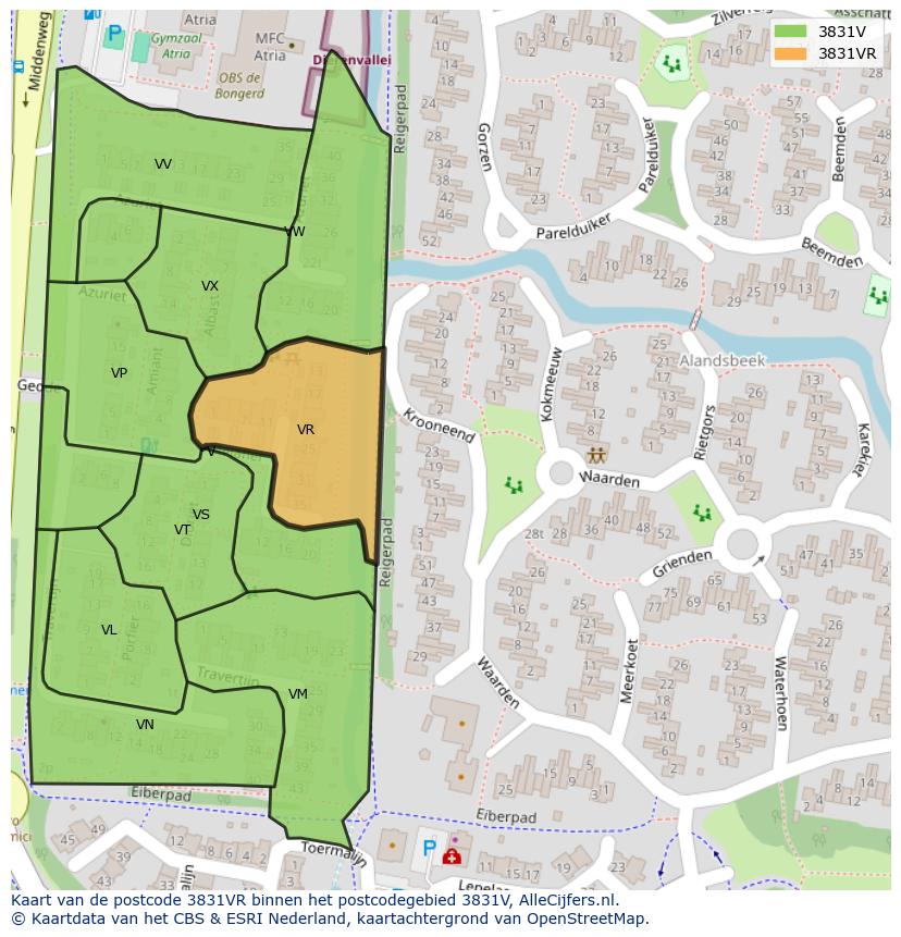 Afbeelding van het postcodegebied 3831 VR op de kaart.