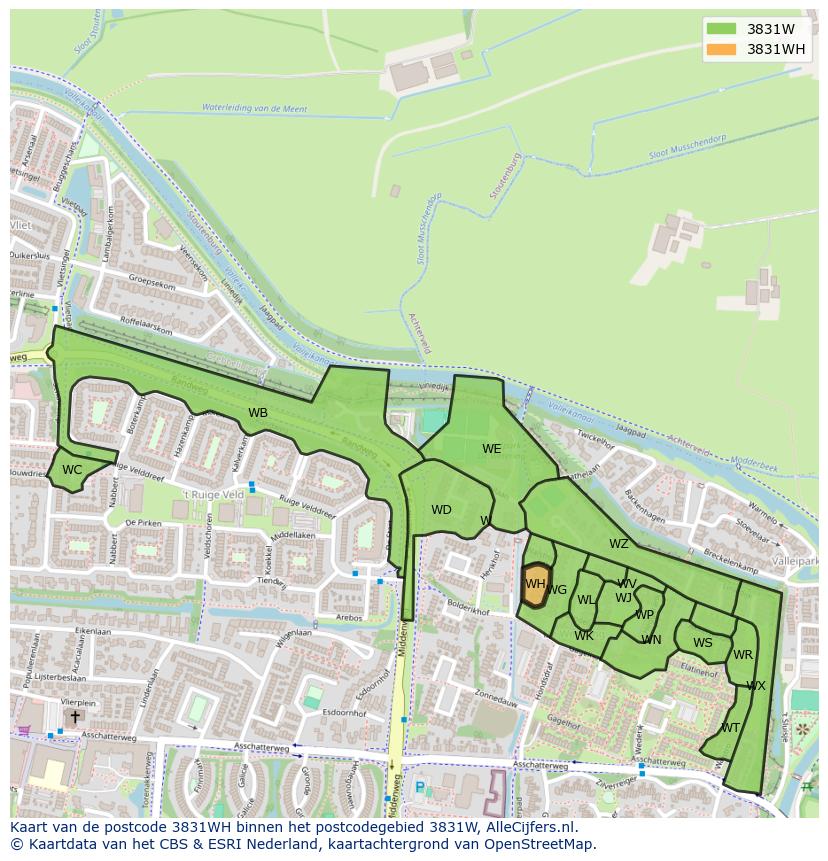 Afbeelding van het postcodegebied 3831 WH op de kaart.