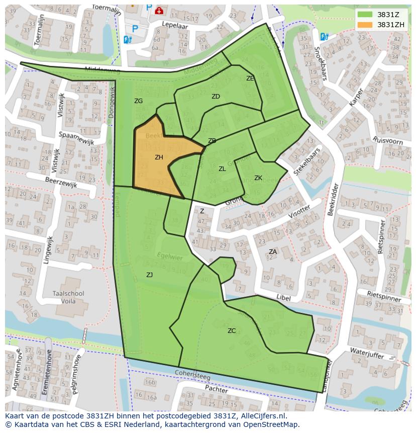 Afbeelding van het postcodegebied 3831 ZH op de kaart.