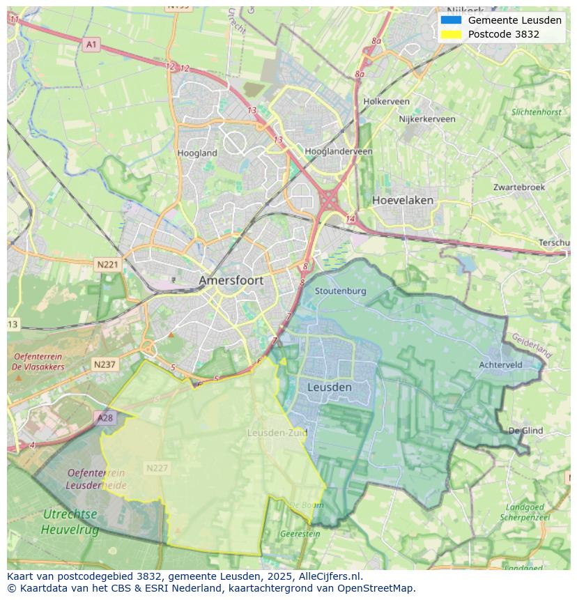 Afbeelding van het postcodegebied 3832 op de kaart.