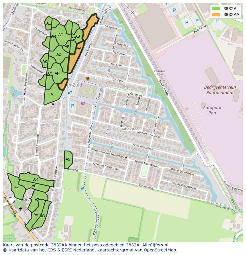 Afbeelding van het postcodegebied 3832 AA op de kaart.