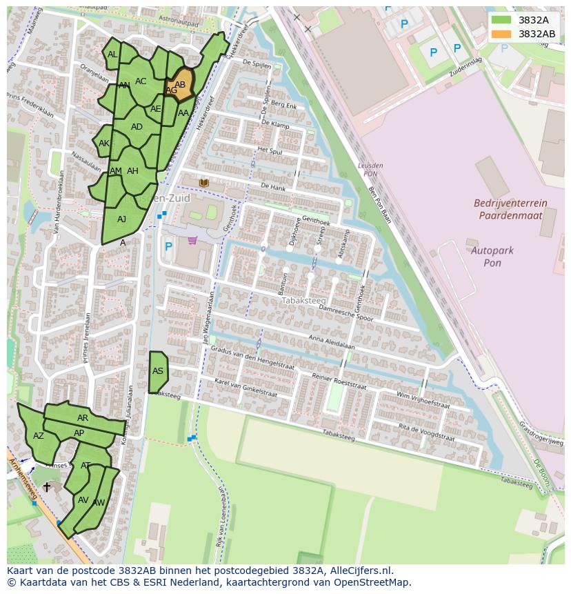 Afbeelding van het postcodegebied 3832 AB op de kaart.