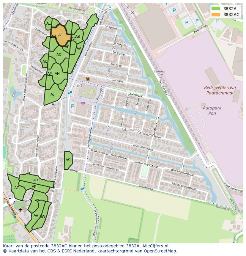 Afbeelding van het postcodegebied 3832 AC op de kaart.