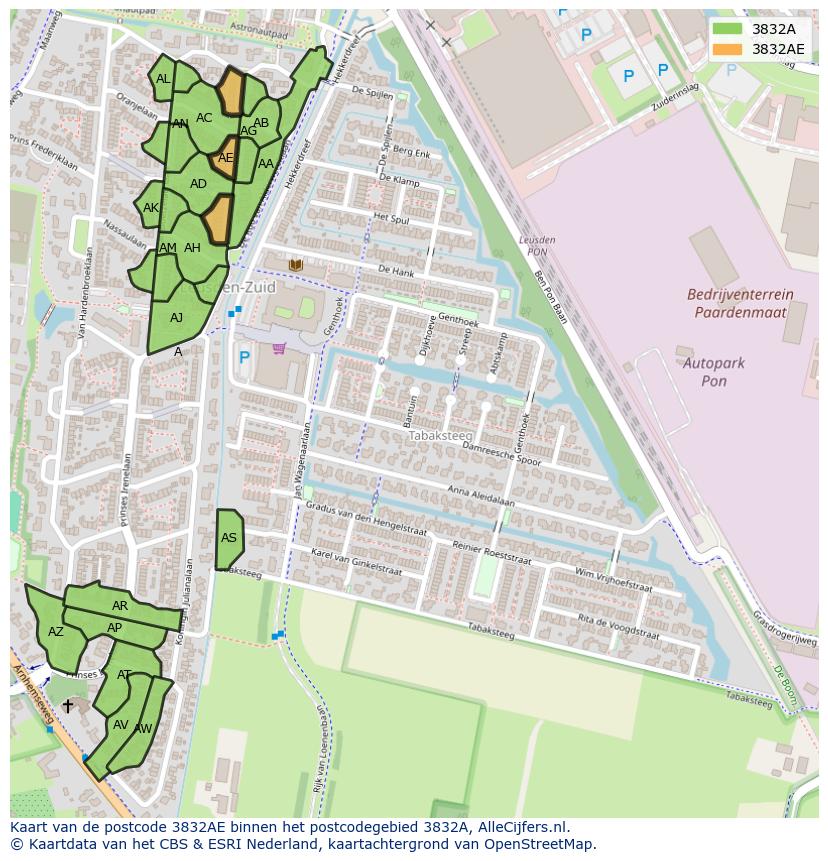 Afbeelding van het postcodegebied 3832 AE op de kaart.
