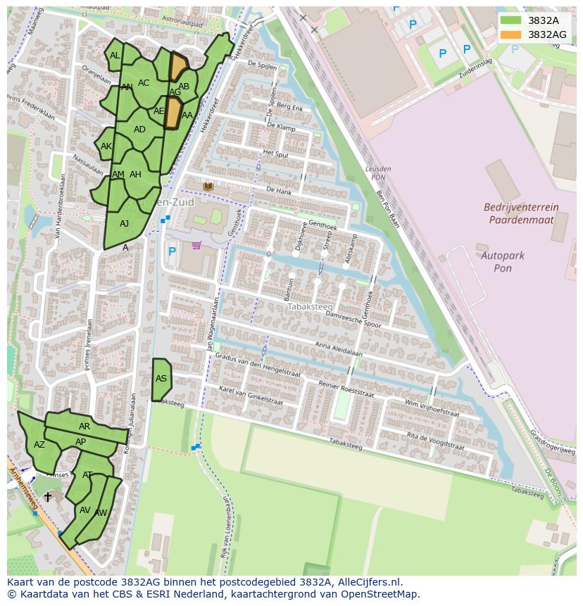 Afbeelding van het postcodegebied 3832 AG op de kaart.